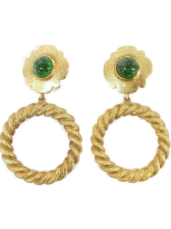 Chanel Jewelry - Chanel Baroque Gold and Green Gemstone Vintage Earrings